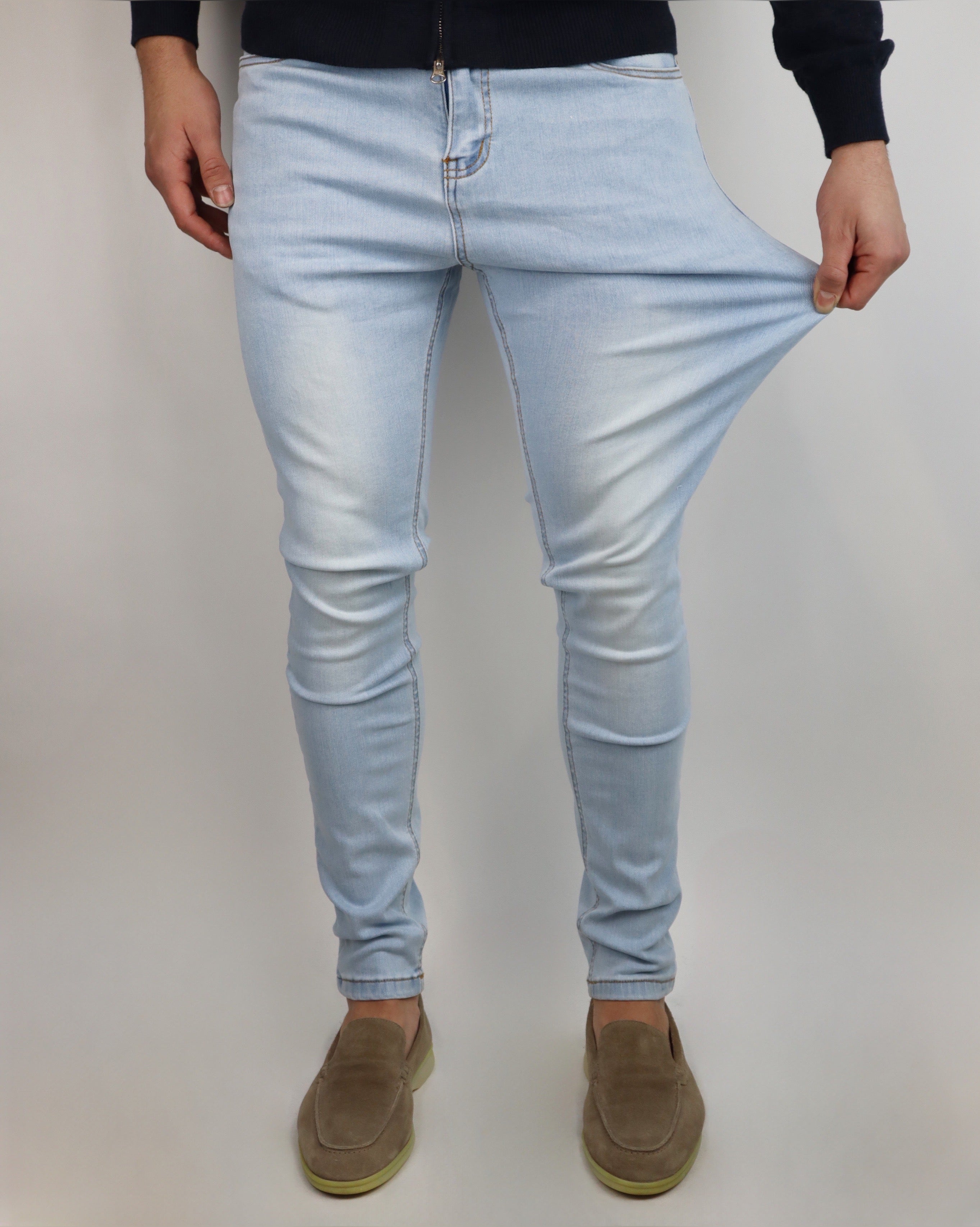 DE LAVENZI STRETCH BROEK - LICHT BLAUW