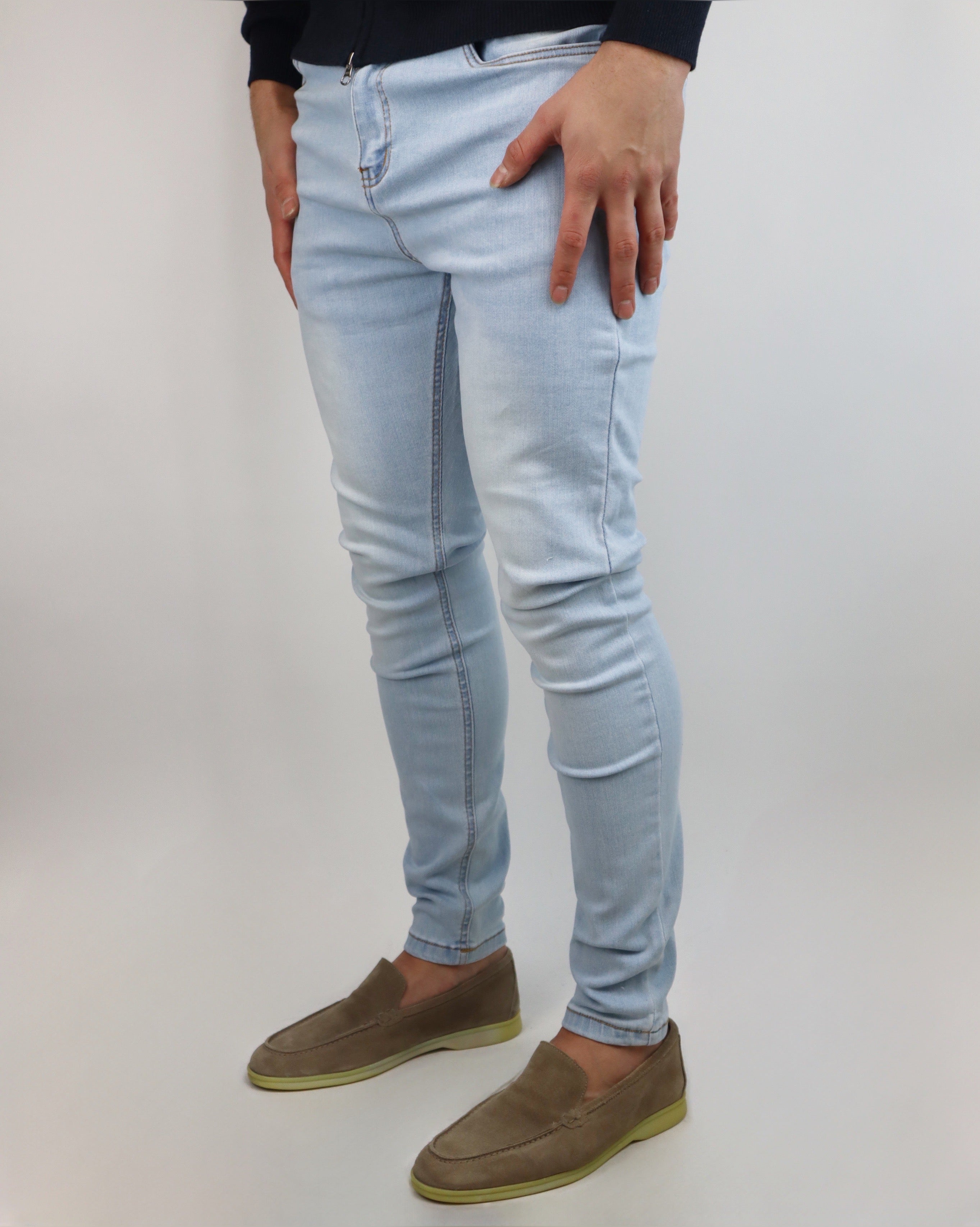 DE LAVENZI STRETCH BROEK - LICHT BLAUW