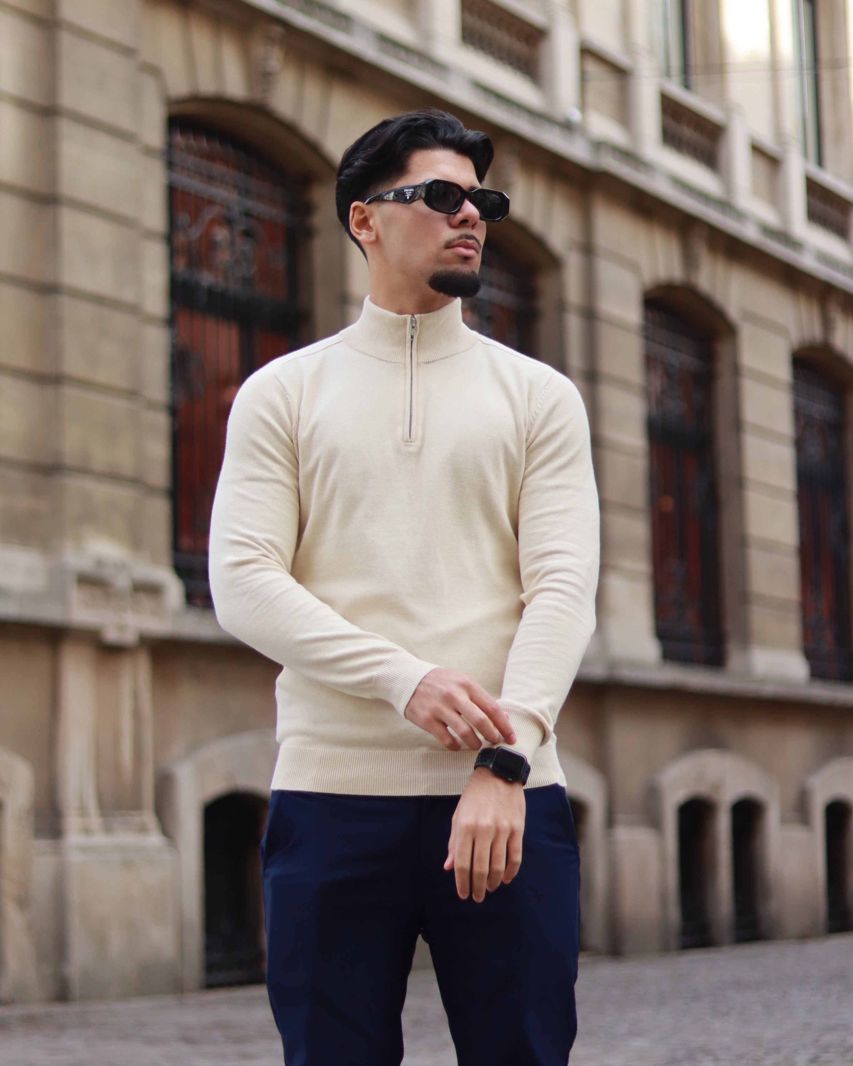 IMPERIAL HALF ZIP SWEATER - BEIGE