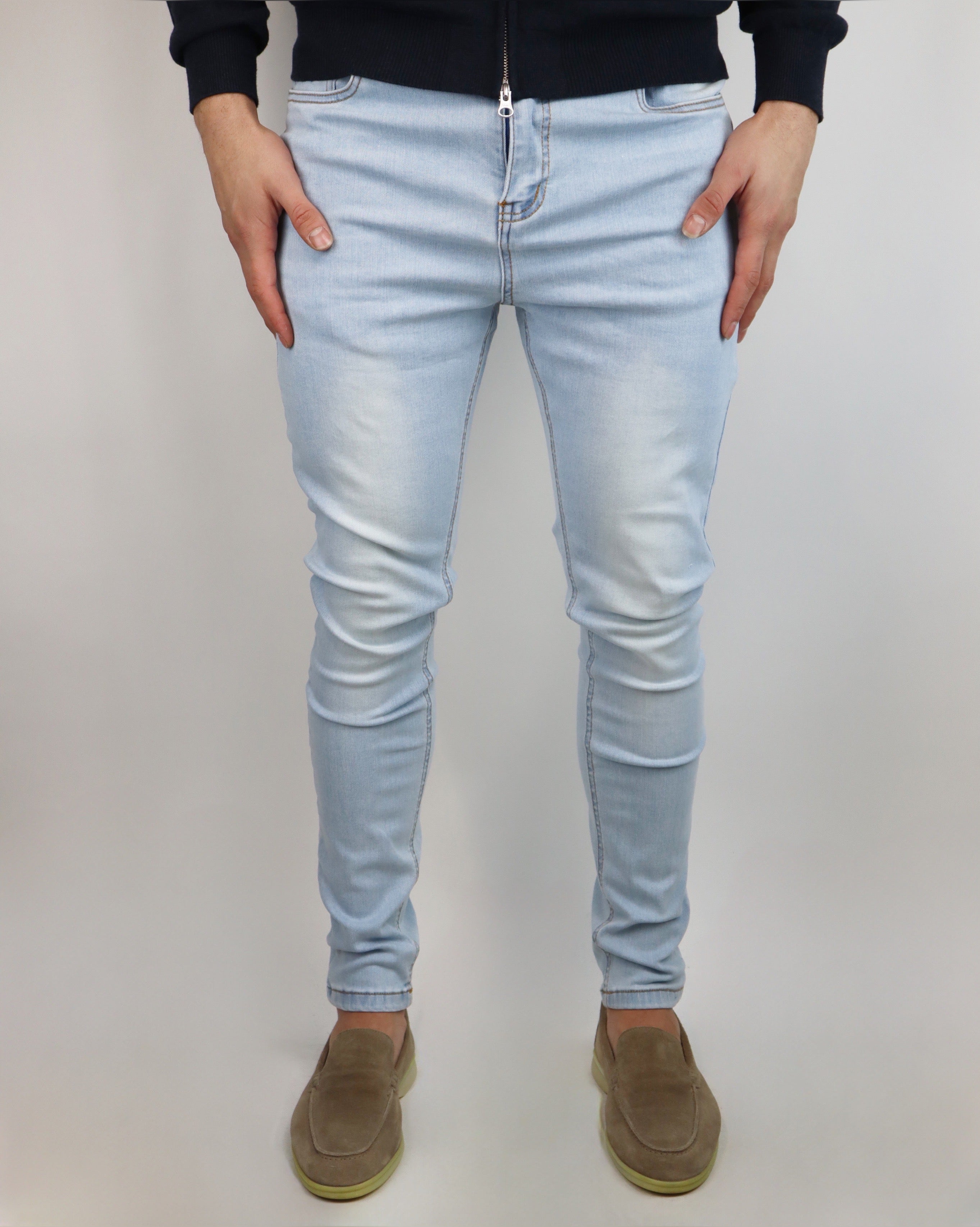 DE LAVENZI STRETCH BROEK - LICHT BLAUW